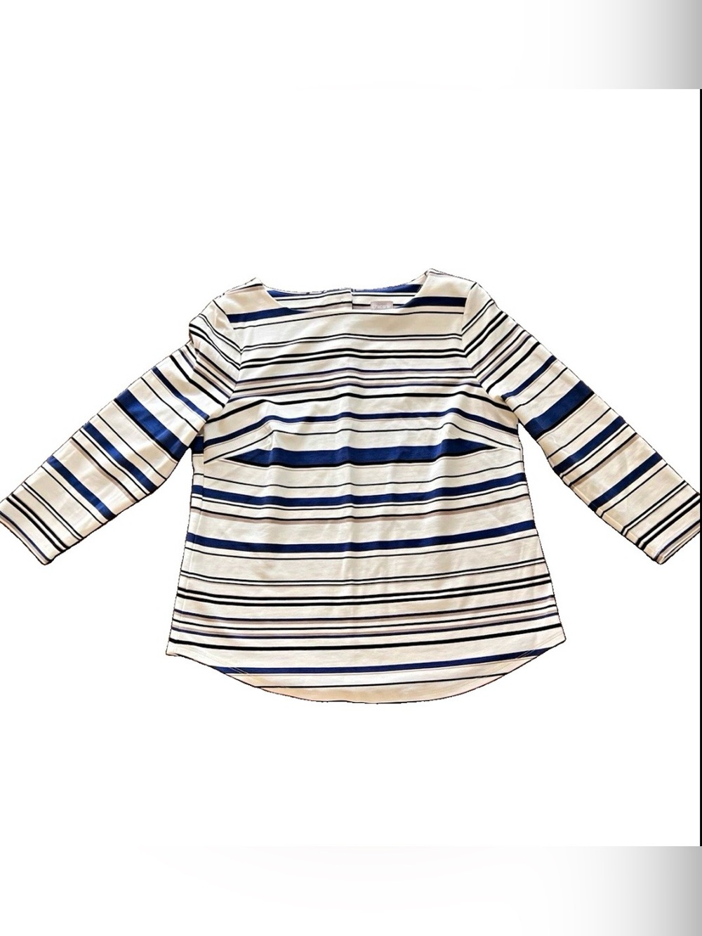 Chico's Navy & White Striped Boatneck Long-Sleeve Top